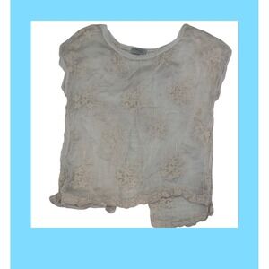 Angela Moda Italy Cream Sheer Silk Floral Embroidered Scallop Lace Blouse Top S